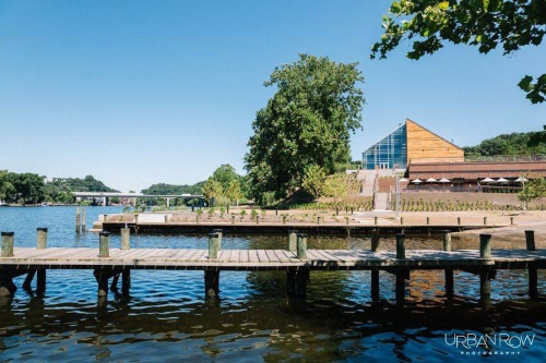 View of Occoquan Park, including river, docks and The Review View building.